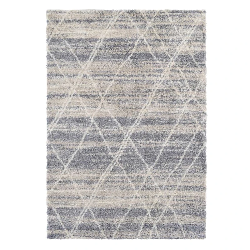 (C157) White & Grey Moroccan Style Shag Area Rug, 5x7 1 (C157) White & Grey Moroccan Style Shag Area Rug, 5x7