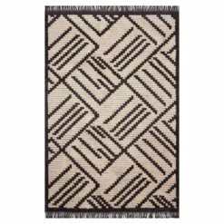 (C161) Tracey Boyd Elizabeth Grey & Beige Fringe Area Rug, 8x10