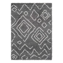 (C167) Dark Grey & Ivory Moroccan Style Shag Area Rug, 3x5