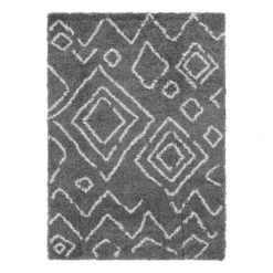(C167) Dark Grey & Ivory Moroccan Style Shag Area Rug, 5x7
