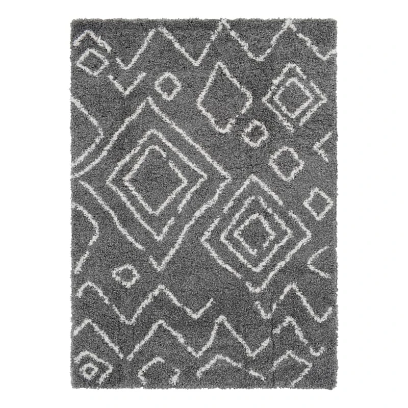 (C167) Dark Grey & Ivory Moroccan Style Shag Area Rug, 5x7 1 (C167) Dark Grey & Ivory Moroccan Style Shag Area Rug, 5x7