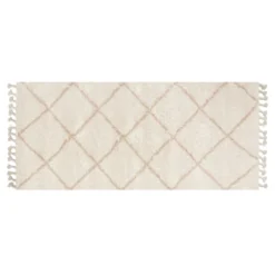 (C172) Sandee Neutral Shag Fringe Runner, 2x5