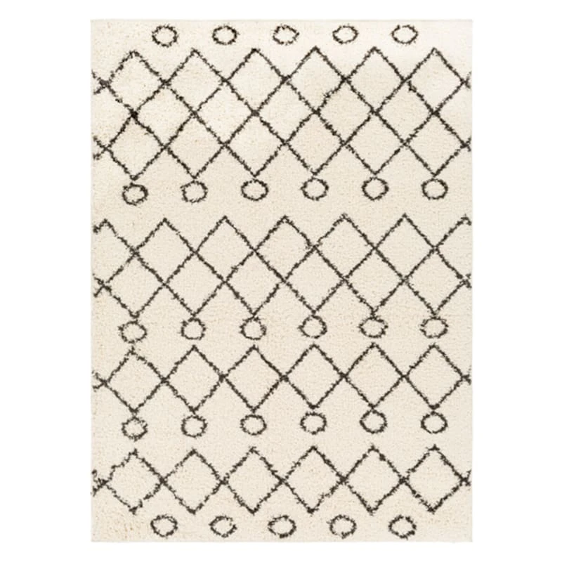 (C173) Beni Cream Diamond Design Shag Area Rug, 5x7 1 (C173) Beni Cream Diamond Design Shag Area Rug, 5x7