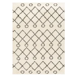 (C173) Beni Cream Diamond Design Shag Area Rug, 8x10