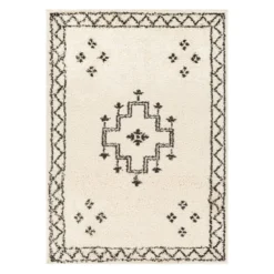 (C174) Beni Cream Medallion Shag Area Rug, 5x7