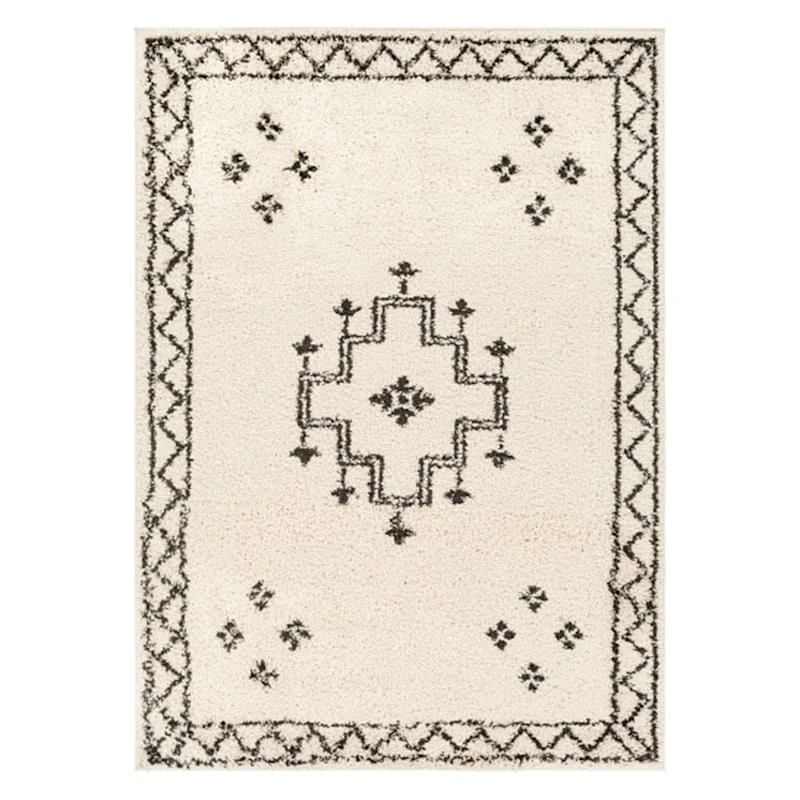 (C174) Beni Cream Medallion Shag Area Rug, 5x7 1 (C174) Beni Cream Medallion Shag Area Rug, 5x7