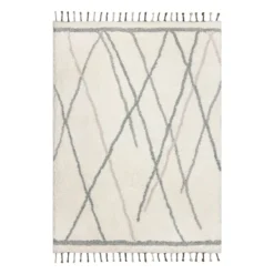 (C175) Found & Fable Theo Neutral Shag Area Rug With Tassels, 5x7