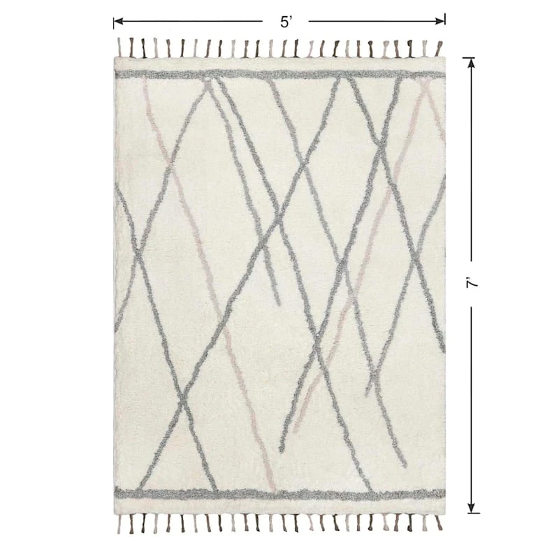 (C175) Found & Fable Theo Neutral Shag Area Rug With Tassels, 5x7 5 (C175) Found & Fable Theo Neutral Shag Area Rug With Tassels, 5x7 - Image 5