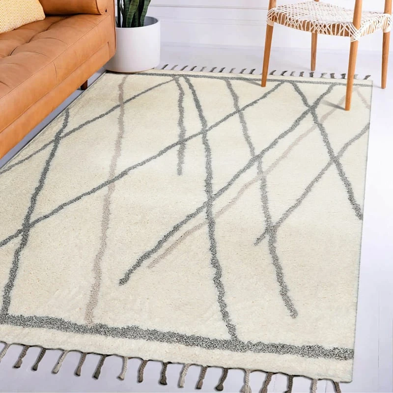 (C175) Found & Fable Theo Neutral Shag Area Rug With Tassels, 5x7 6 (C175) Found & Fable Theo Neutral Shag Area Rug With Tassels, 5x7 - Image 6