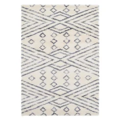 (C182) Macy White & Blue Patterned Area Rug, 5x7
