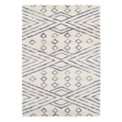 (C182) Macy White & Blue Patterned Area Rug, 8x10