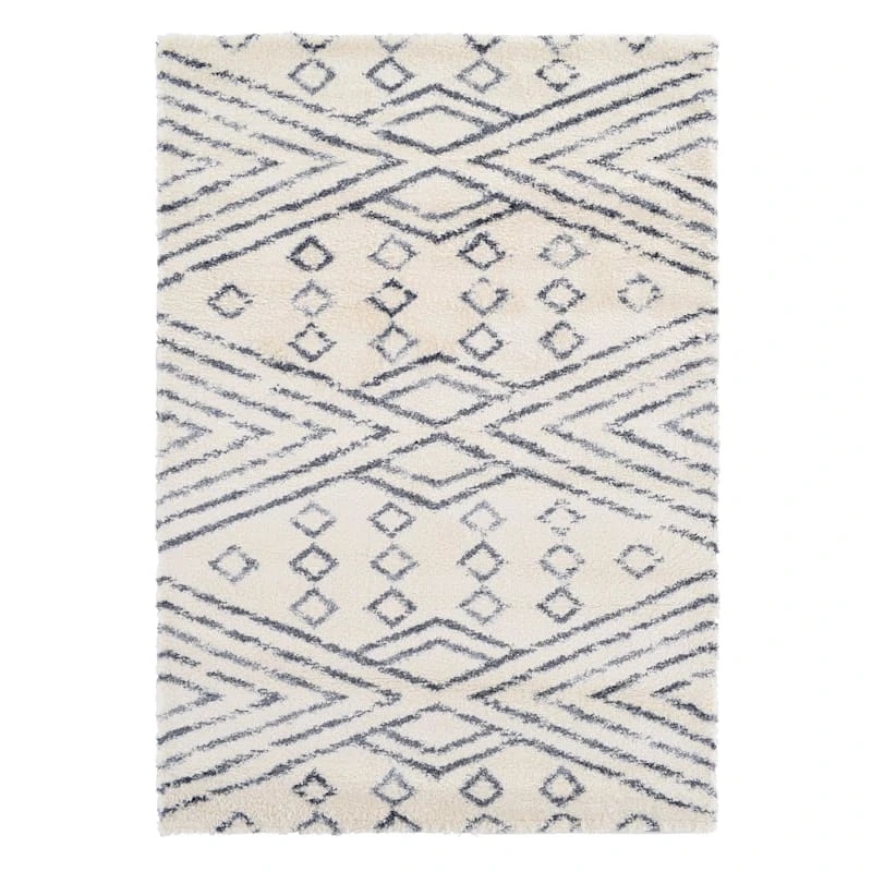 (C182) Macy White & Blue Patterned Area Rug, 8x10 1 (C182) Macy White & Blue Patterned Area Rug, 8x10