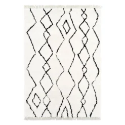(C183) Imperial White Patterned Area Rug With Tassels, 5x7
