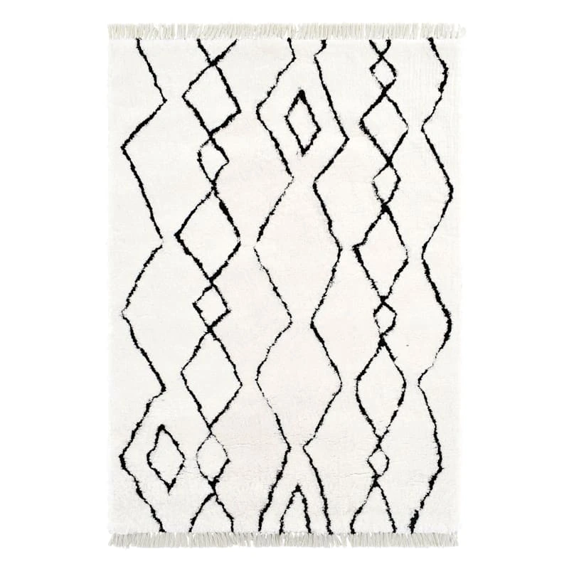 (C183) Imperial White Patterned Area Rug With Tassels, 5x7 1 (C183) Imperial White Patterned Area Rug With Tassels, 5x7