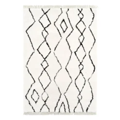 (C183) Imperial White Patterned Area Rug With Tassels, 8x10
