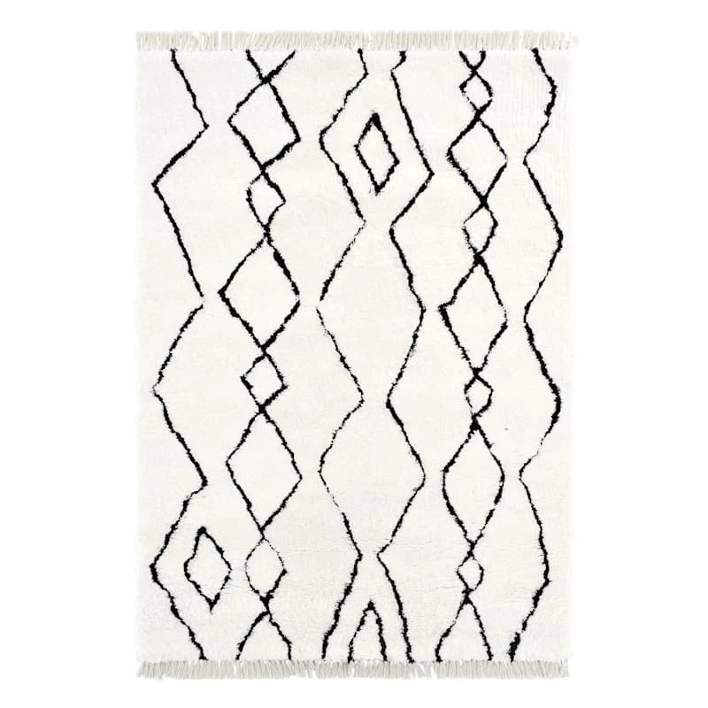 (C183) Imperial White Patterned Area Rug With Tassels, 8x10 1 (C183) Imperial White Patterned Area Rug With Tassels, 8x10