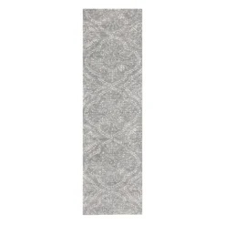 (C191) Hayne Grey Floral Shag Runner, 2x7