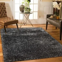 (C198) Eve Silver & Black Shag Area Rug, 6x9 -Rugs Sales Store c198 eve silver black shag area rug 6x9 6