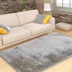 (C199) Eve Silver Shag Accent Rug, 3x5 -Rugs Sales Store c199 eve silver shag accent rug 3x5 6