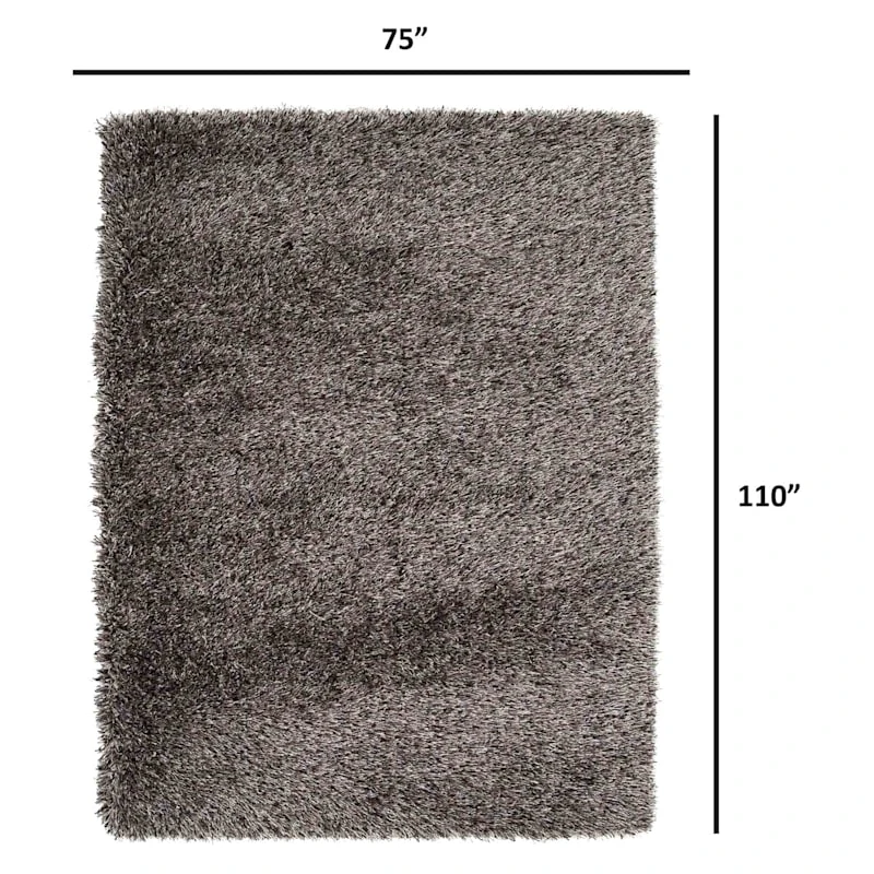 (C67) Mixed Silver & Black Long Pile Shag Area Rug, 7x10 4 (C67) Mixed Silver & Black Long Pile Shag Area Rug, 7x10 - Image 4