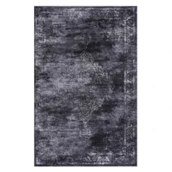 (D415) Antika Dark Grey Medallion Area Rug, 5x7