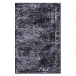 (D415) Antika Dark Grey Medallion Area Rug, 7x10