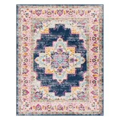 (D494) Found & Fable Floransa Blue & Pink Medallion Area Rug, 5x7