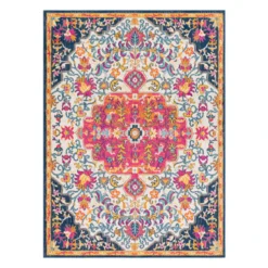 (D495) Floransa Pink Medallion Area Rug, 8x10