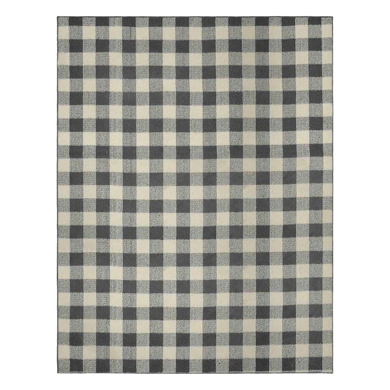 (D500) Grey & Ivory Buffalo Check Area Rug, 7x10 1 (D500) Grey & Ivory Buffalo Check Area Rug, 7x10