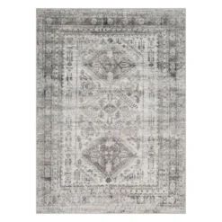 (D507) Monte Carlo Grey Medallion Border Area Rug, 5x7