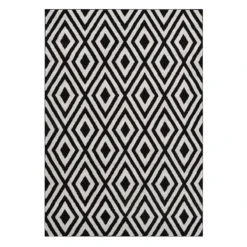 (D532) Black & White Diamond Design Area Rug, 8x10