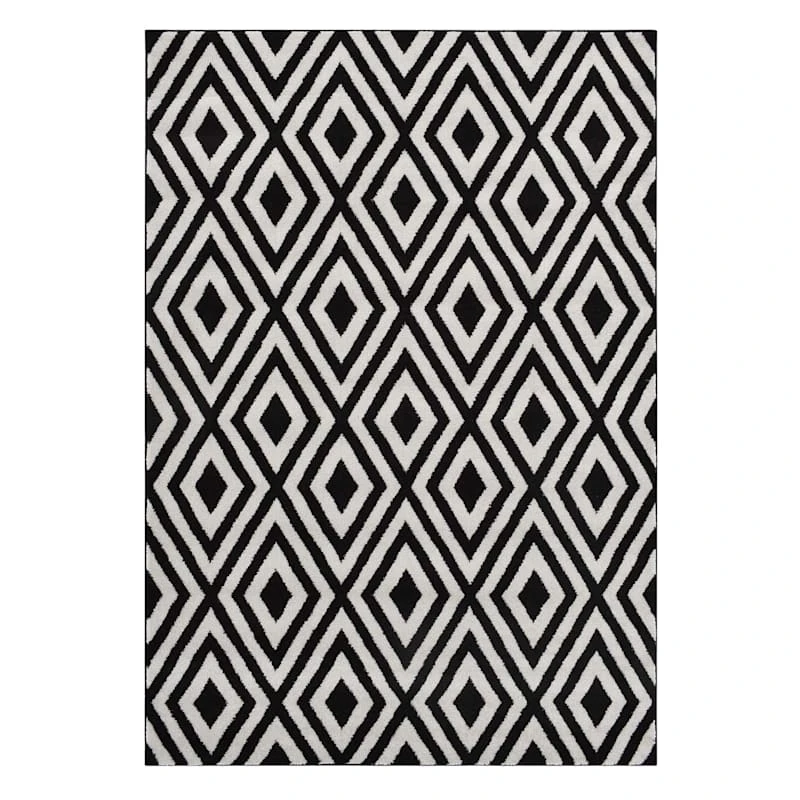 (D532) Black & White Diamond Design Area Rug, 8x10 1 (D532) Black & White Diamond Design Area Rug, 8x10