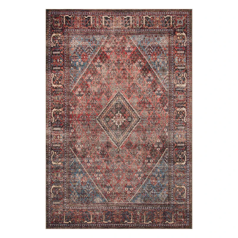 (D553) Found & Fable Vilani Red & Blue Medallion Area Rug, 5x7 1 (D553) Found & Fable Vilani Red & Blue Medallion Area Rug, 5x7