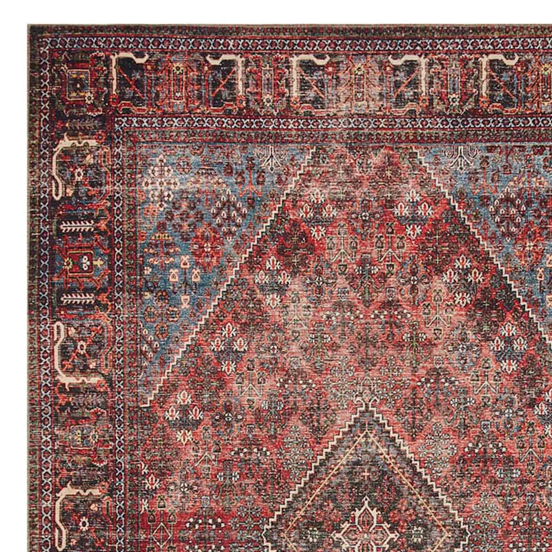 (D553) Found & Fable Vilani Red & Blue Medallion Area Rug, 5x7 2 (D553) Found & Fable Vilani Red & Blue Medallion Area Rug, 5x7 - Image 2