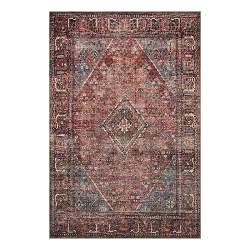 (D553) Found & Fable Vilani Red & Blue Medallion Area Rug, 8x10 1 (D553) Found & Fable Vilani Red & Blue Medallion Area Rug, 8x10