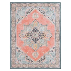 (D561) Venus Pink Multicolor Medallion Area Rug, 5x7