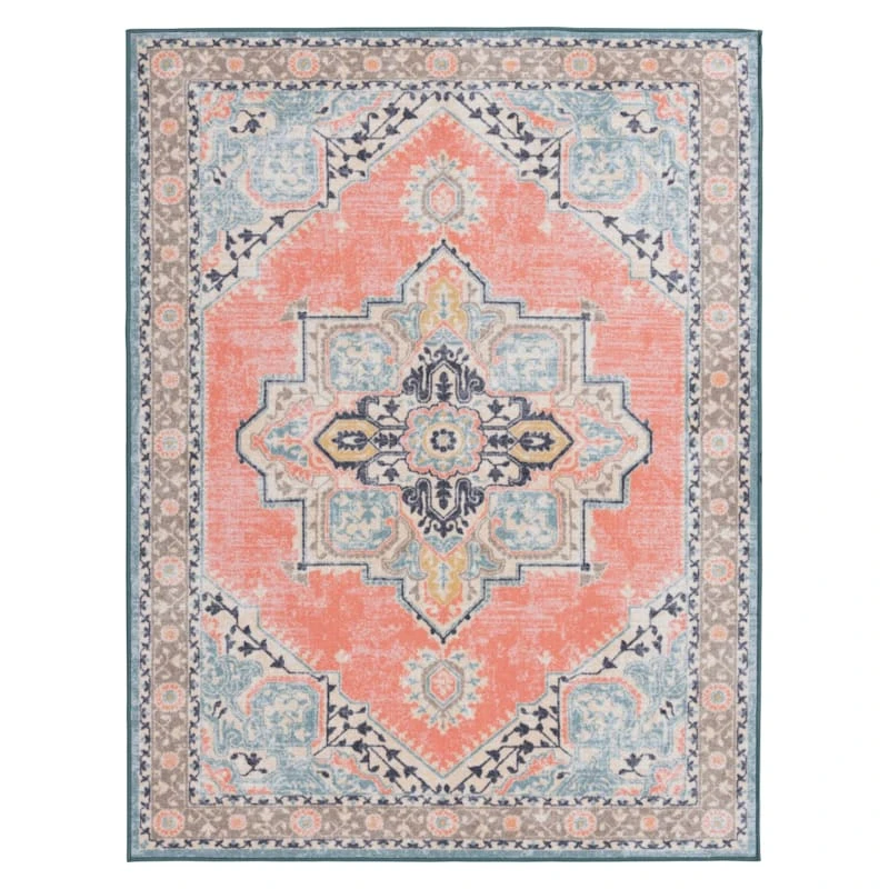 (D561) Venus Pink Multicolor Medallion Area Rug, 5x7 1 (D561) Venus Pink Multicolor Medallion Area Rug, 5x7