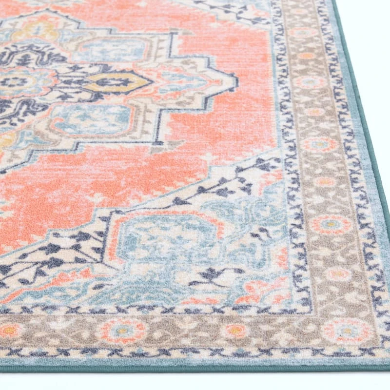 (D561) Venus Pink Multicolor Medallion Area Rug, 5x7 2 (D561) Venus Pink Multicolor Medallion Area Rug, 5x7 - Image 2