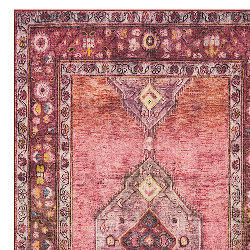 (D566) Freya Red Medallion Washable Accent Rug, 3x5 2 (D566) Freya Red Medallion Washable Accent Rug, 3x5 - Image 2