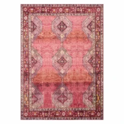 (D566) Freya Red Medallion Washable Area Rug, 5x7