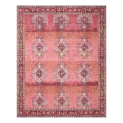 (D566) Freya Red Medallion Washable Area Rug, 8x10