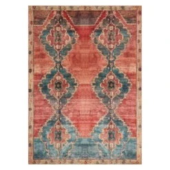 (D567) Freya Orange Medallion Washable Area Rug, 5x7
