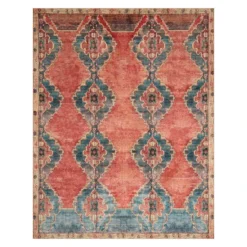 (D567) Freya Orange Medallion Washable Area Rug, 8x10