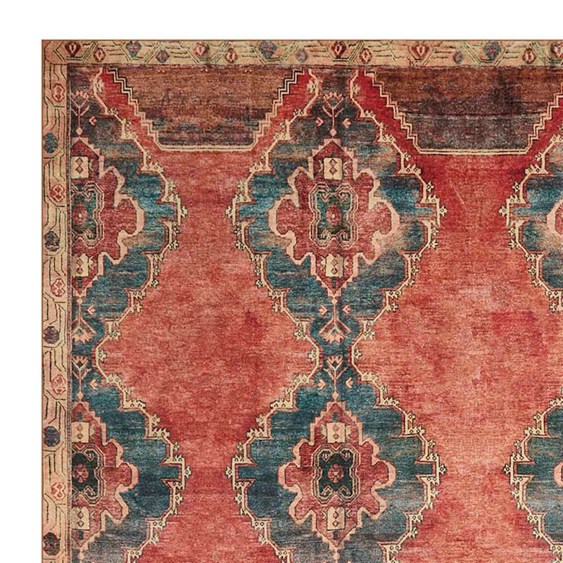 (D567) Freya Orange Medallion Washable Area Rug, 8x10 2 (D567) Freya Orange Medallion Washable Area Rug, 8x10 - Image 2