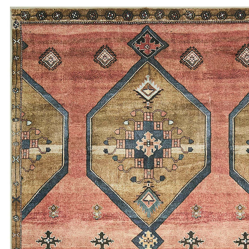 (D568) Freya Pink Medallion Washable Accent Rug, 3x5 2 (D568) Freya Pink Medallion Washable Accent Rug, 3x5 - Image 2