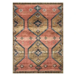 (D568) Freya Pink Medallion Washable Area Rug, 5x7