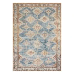 (D569) Freya Blue Multicolor Medallion Washable Area Rug, 5x7