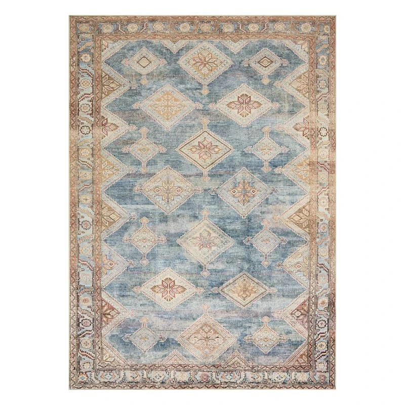 (D569) Freya Blue Multicolor Medallion Washable Area Rug, 5x7 1 (D569) Freya Blue Multicolor Medallion Washable Area Rug, 5x7
