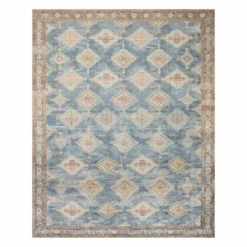 (D569) Freya Blue Multicolor Medallion Washable Area Rug, 8x10