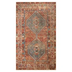 (D570) Freya Red Multicolor Medallion Washable Accent Rug, 3x5